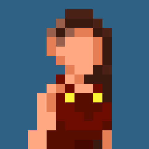 16x16 pixel art. Clearly a lesbian, wearing wine dungarees