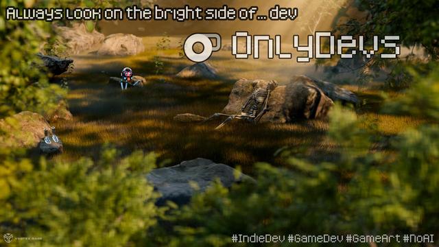 Always look on the bright side of dev with OnlyDevs :)
A render by VertexRage showing skeleton of a lonly explorer on some far away planet.
