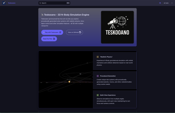 A screenshot of the Teskooano homepage