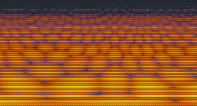a spectrogram of an organ note. the patterns look like an equirectangular projection of hexagonal sheeting, in orange and purple hues