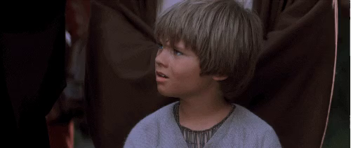 Animated gif of young Anakin Skywalker looking confused