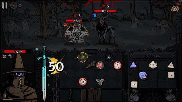 Screenshot of Die For The Lich showing combat. The player rolled a Critical for their long sword which triggers a weapon-specific power.