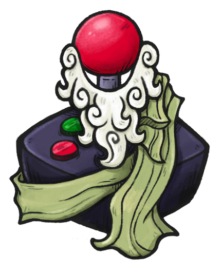 a retro joystick with a beard and a toga