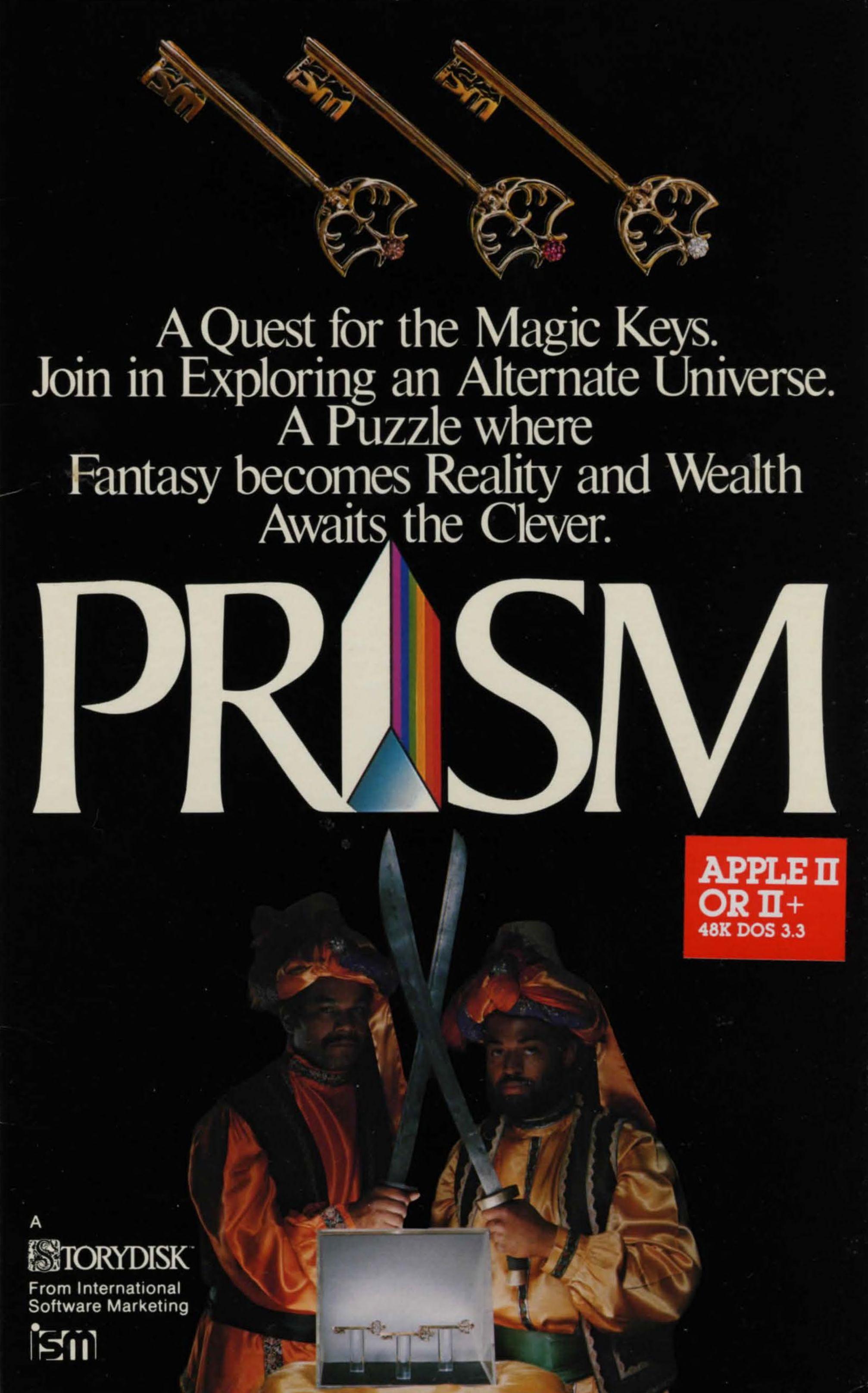 front cover to PRISM with three keys and two men with swords guarding them