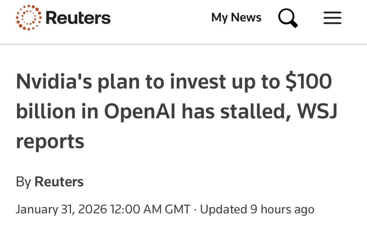 Nvidia's plan to invest up to $100 billion in OpenAl has stalled, WSJ
reports