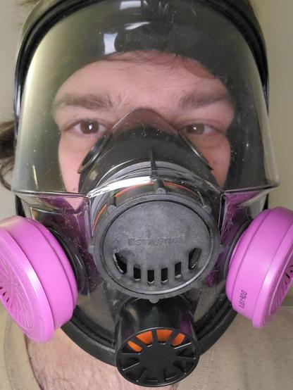 A picture of me wearing a North 7600 full face respirator with p100 filters