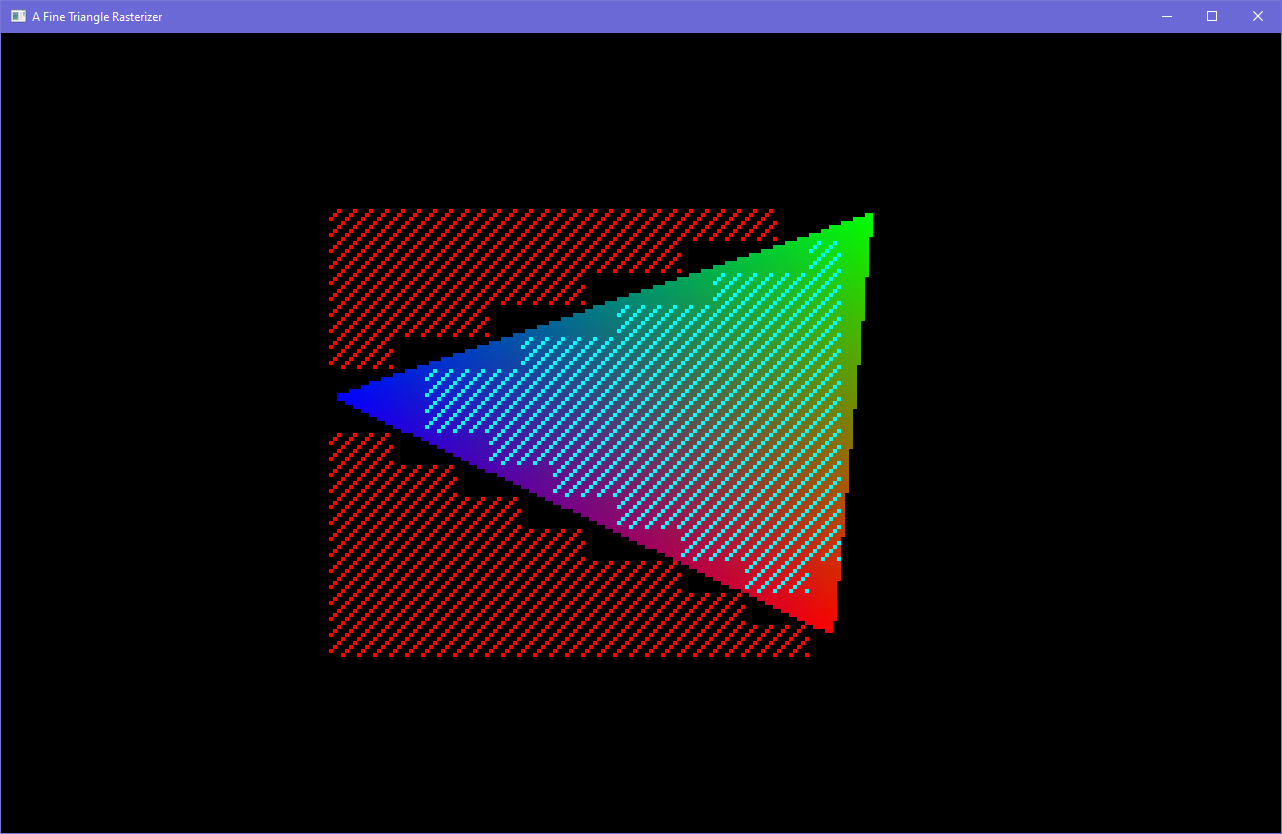rgb triangle, covered on the inside with 8x8 pixel cyan hatching, and surrounded by 8x8 pixel red hatching outside on its left side