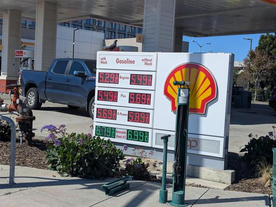 Picture of gas station prices.

Regular $5.50
Pro $5.70
V-Power $5.90