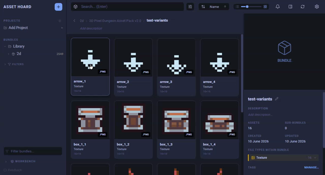 Got 4 candle pngs, or a 3D model in fbx and gltf? Variant groups, new in AssetHoard 0.1.17, fold them into a single entr