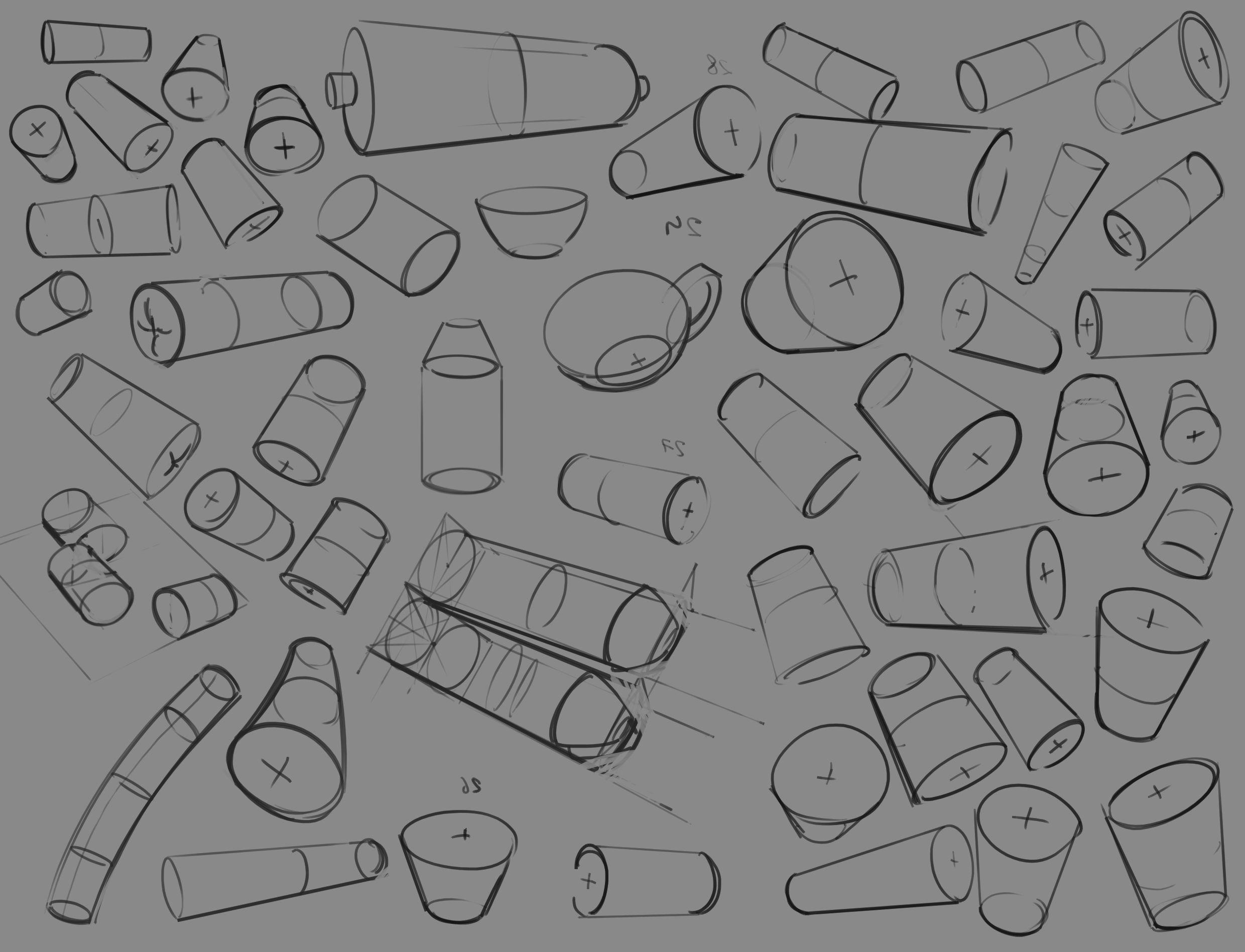 50 cyllinders - semi-perspective drawing as a practice