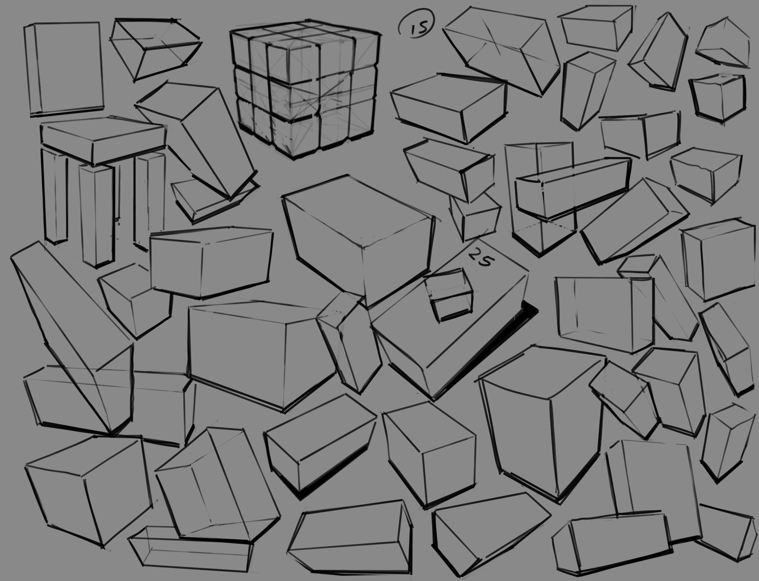 another 50 cubes - semi-perspective drawing as a practice