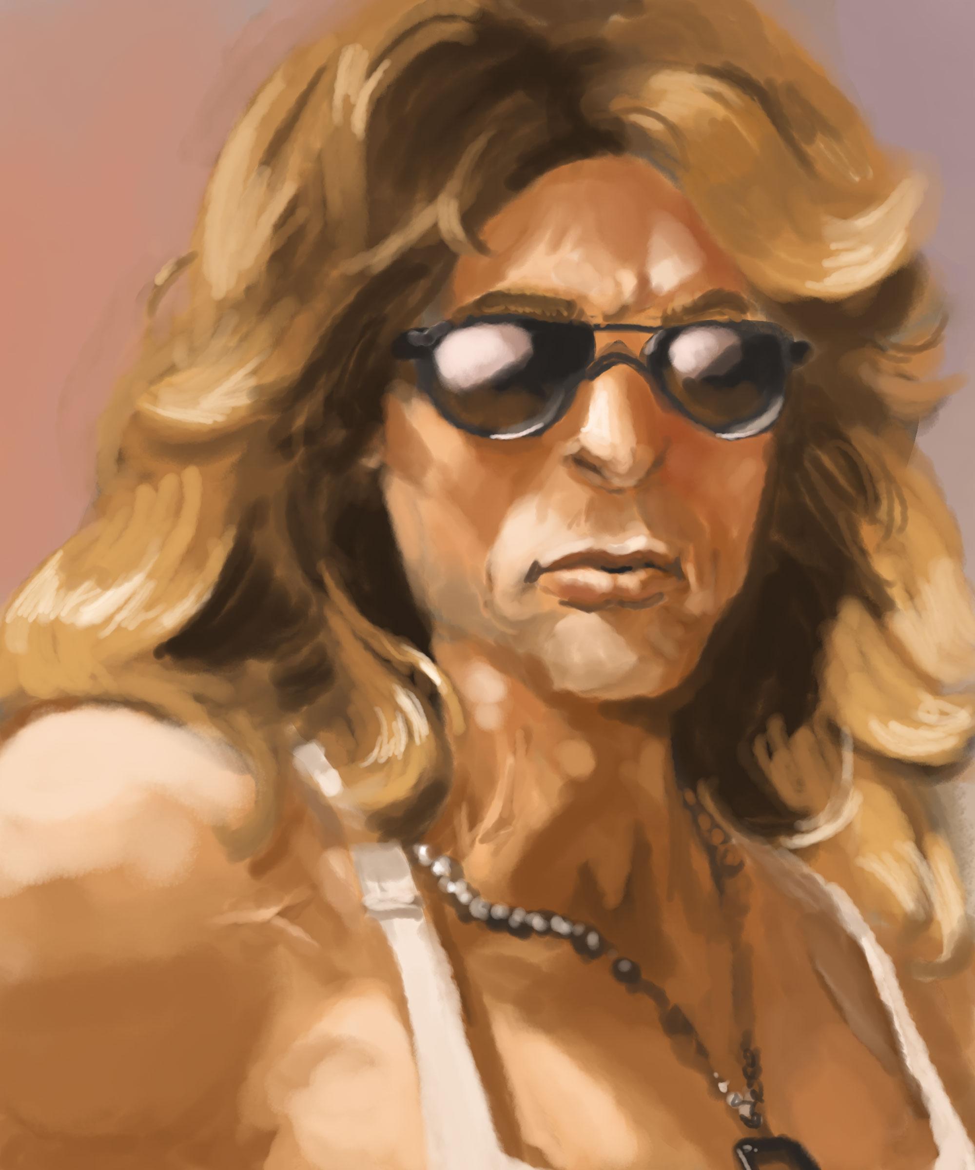 Digital portrait of buff guy with big 80s hair, sunglasses, tank top and dog tags.
Character is property of Sweetietea_