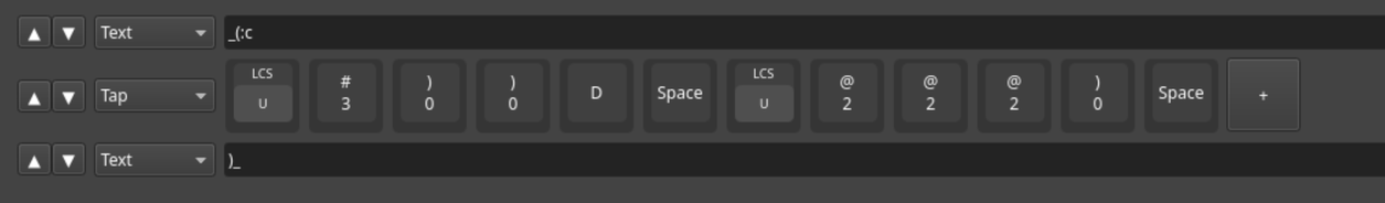 Vial macro configuration to quickly type _(:c 」∠)_
」: \u300d
∠: \u2220