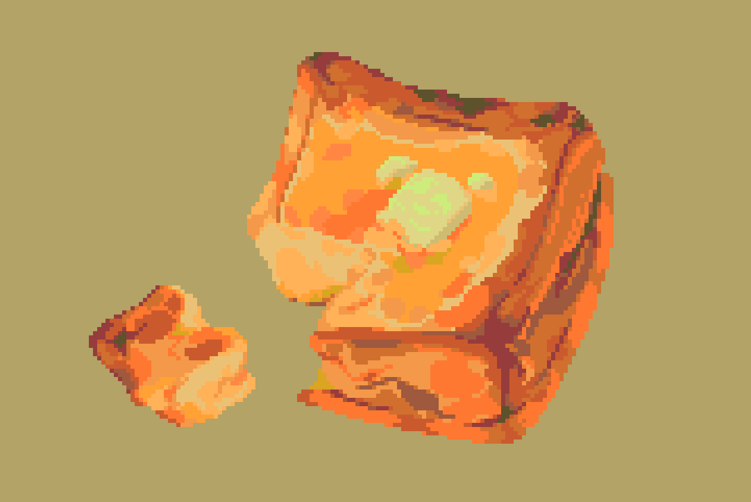 a pixel art of a french toast with a tiny block of butter in the middle