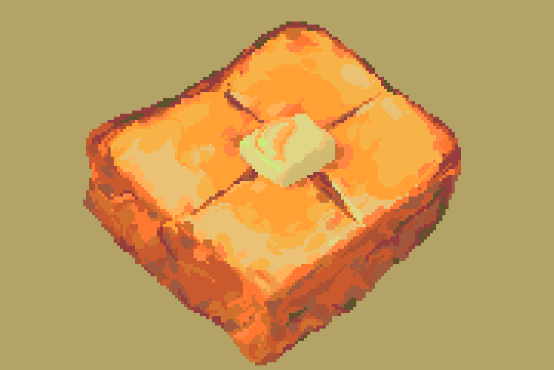 a pixel art of a french toast with a tiny block of butter in the middle