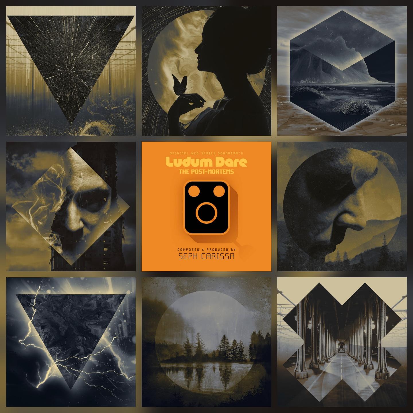 Collage of some of my covers with the Ludum Dare album in bright orange right in the middle