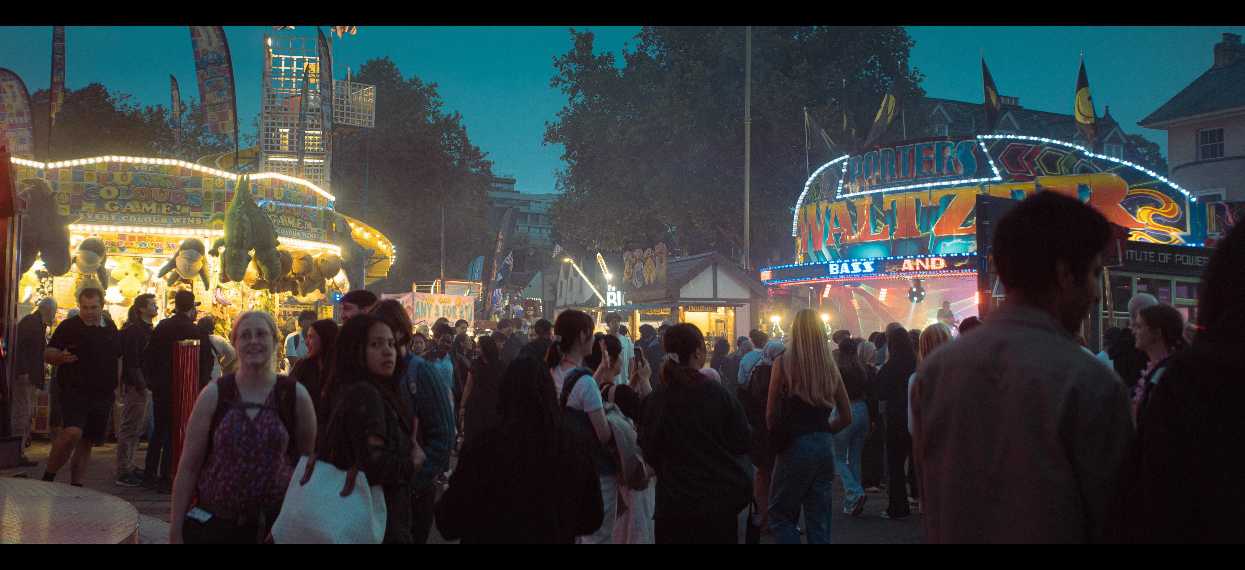 A panoramic photo of St Giles' Fair.