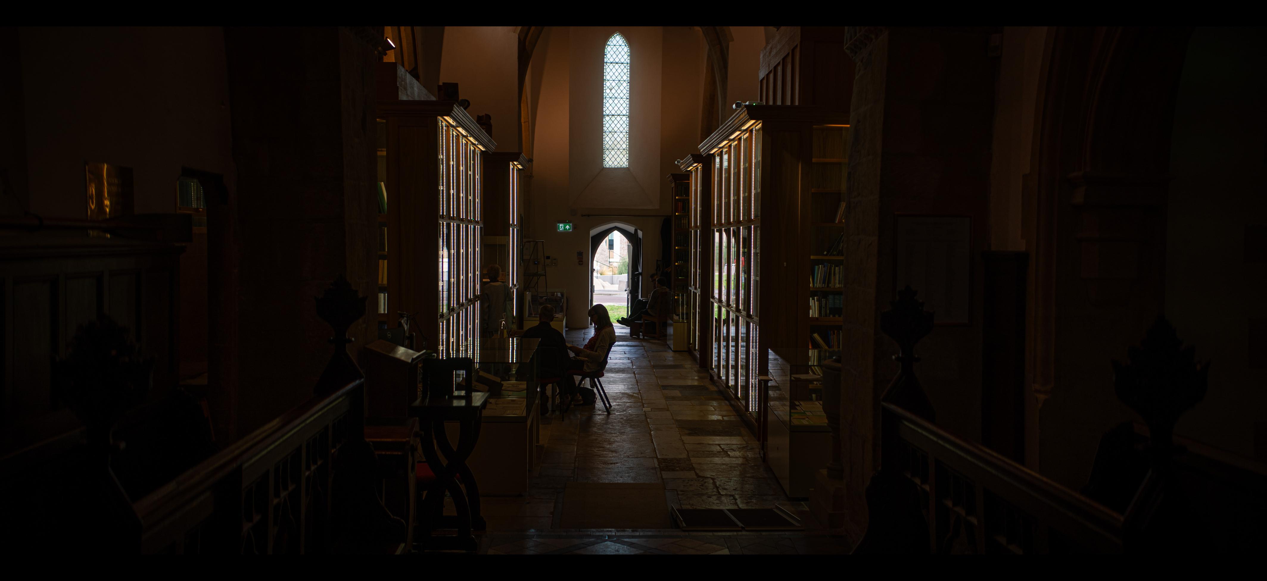 View down the nave or a church.