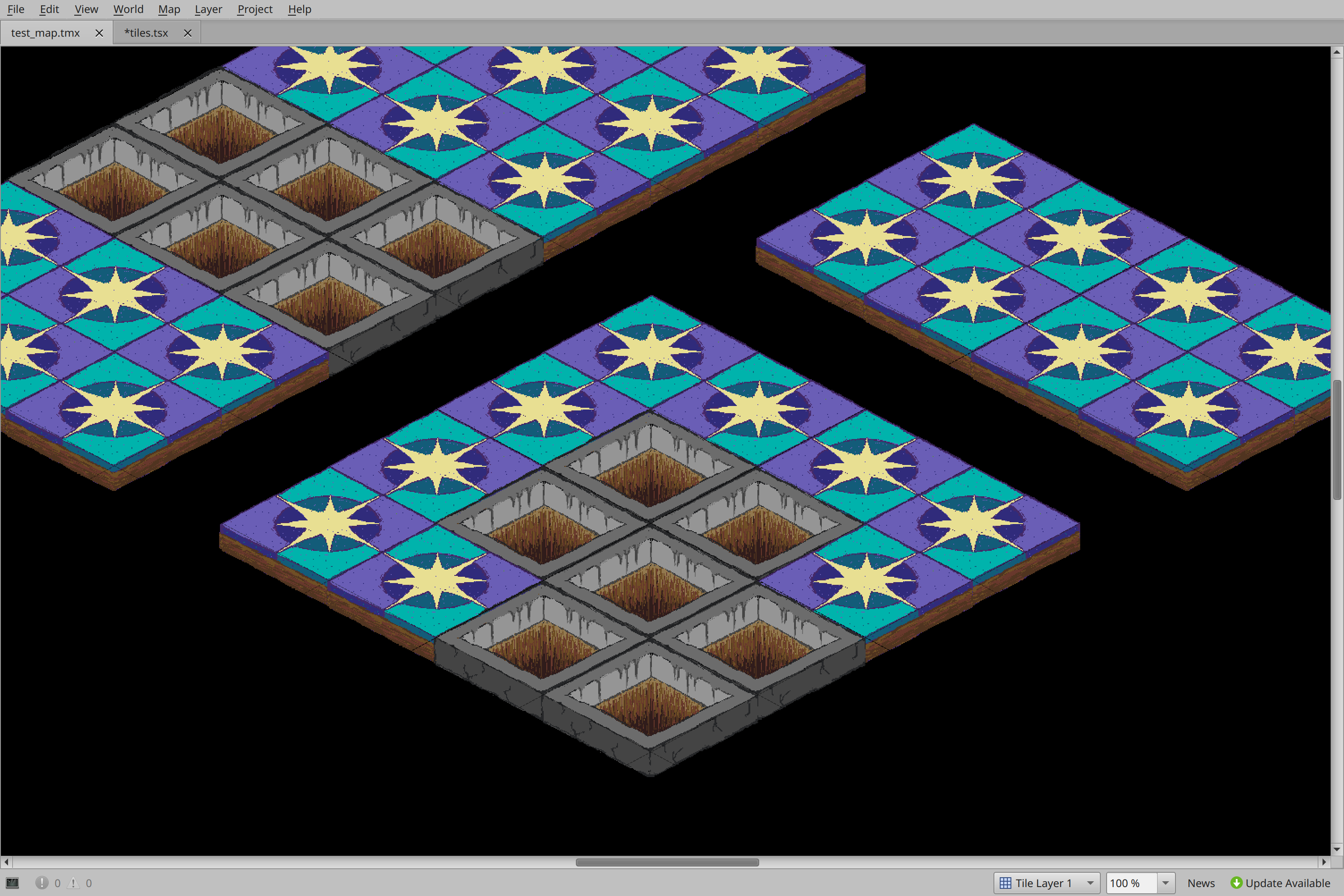 Another screenshot of the Tiled map editor where I'm playing with the tiles some more.  I had the grid slightly off before, but now everything more or less lines up as expected.