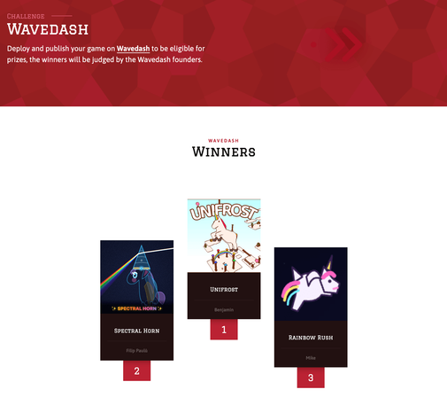 Please welcome the #Wavedash #challenge #winners in #js13k 2026! 1. Grand prize: Unifrost by Benjamin 2. Runner-up prize