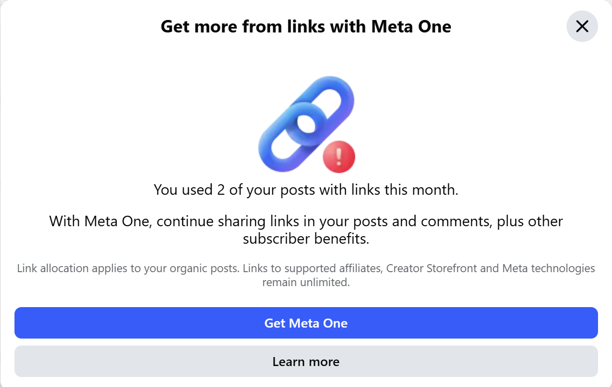 Facebook now charging to post more than 2 links a month