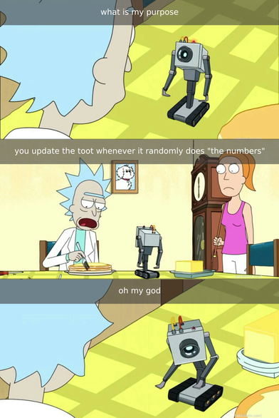 what is my purpose rick and morty

you update the toot whenever it randomly does "the numbers"