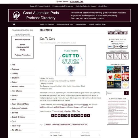 Cut To Cure
Screenshot of the podcast listing on the Great Australian Pods website