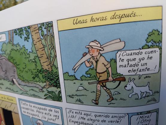 Tintin tras matar un elefante