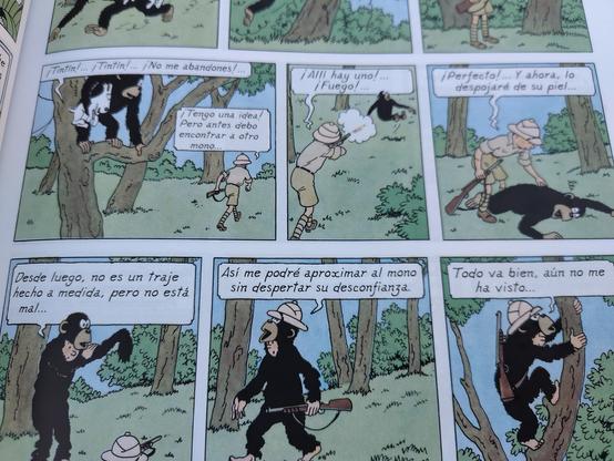 Tintin matando un mono y destrozándolo