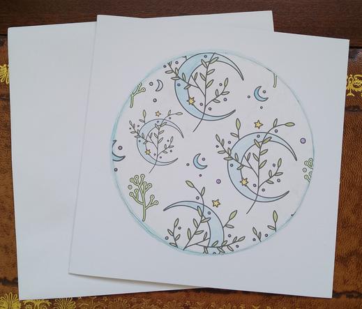 Cerdyn Lleuad Gilgant gyda glas / Crescent Moon Card with blue