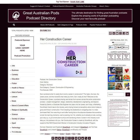 Her Construction Career
Screenshot of the podcast listing on the Great Australian Pods website