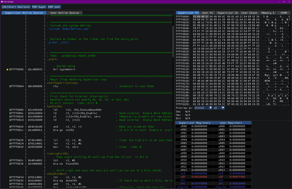 Screen capture of the Project Ember console debugger window
