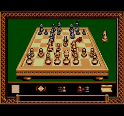 Chess on Sega Genesis.. somehow managed to look nicer then chess on the SNES.

 The sprites for the chess pieces look sharper, and cleaner then the SNES game. The chess board also has a 3 dimentional board along side 3d view chess peices, on the Sega Genesis. The chess board also just looks more modern here then on the snes, with it's color choices and that it is 3d.