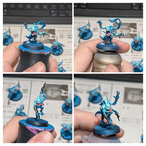 Painted miniatures. Blue Horrors from Warhammer Age of Sigmar. Work in progress.