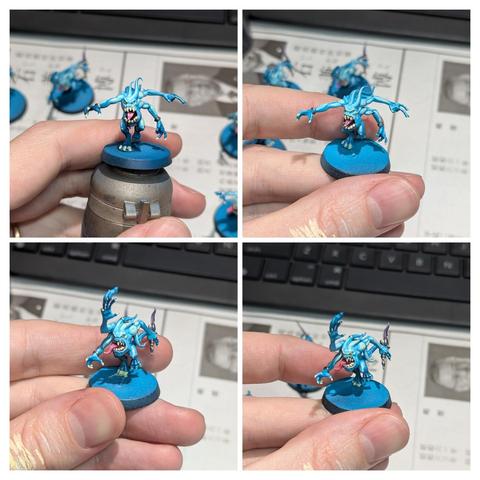 Painted miniatures. Blue Horrors from Warhammer Age of Sigmar. Work in progress.