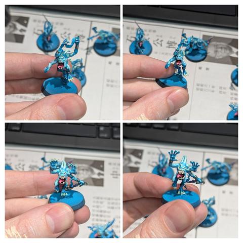 Painted miniatures. Blue Horrors from Warhammer Age of Sigmar. Work in progress.