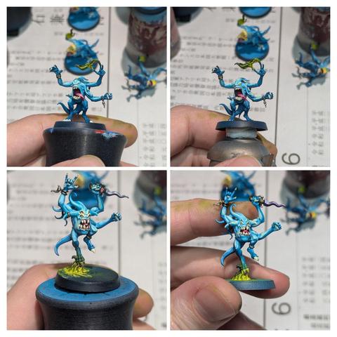 Painted miniatures. Blue Horrors from Warhammer Age of Sigmar. Work in progress.