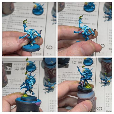 Painted miniatures. Blue Horrors from Warhammer Age of Sigmar. Work in progress.