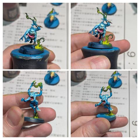 Painted miniatures. Blue Horrors from Warhammer Age of Sigmar. Work in progress.