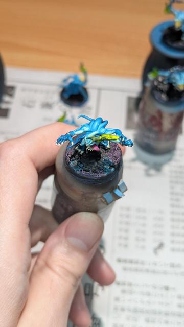 Painted miniatures. Blue Horrors from Warhammer Age of Sigmar. Work in progress.