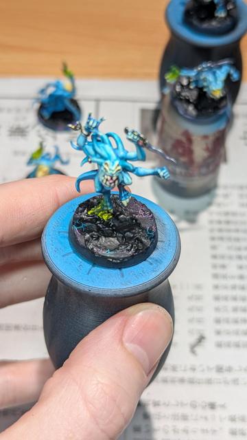 Painted miniatures. Blue Horrors from Warhammer Age of Sigmar. Work in progress.