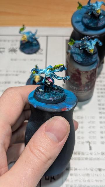 Painted miniature. Blue Horror from Warhammer Age of Sigmar. Work in progress.