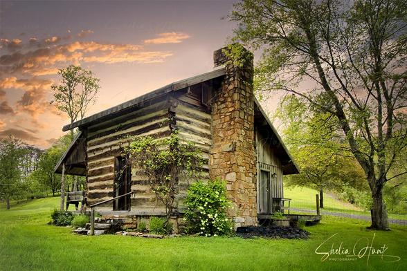 A.P. Carter Cabin at Sunset in Maces Springs VA – Historic Home of Carter Family Co-founder, Golden Appalachian Landscape, Country Music Heritage.