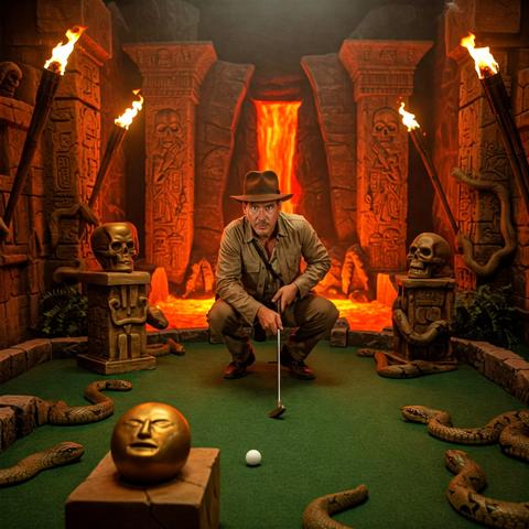 Indiana Jones spielt Minigolf im Temple of Doom.