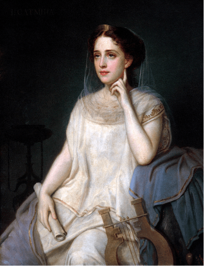 Painting : Polyhymnia, the Muse of sacred poetry, sacred hymn, dance, eloquence, agriculture and pantomime, by Giuseppe Fagnani