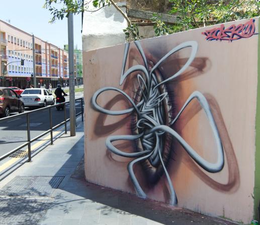 abstract graffiti mural streetart by artist graffitiartist Fabian Zolar in Tenerife, kunst graffitikunst teneriffa