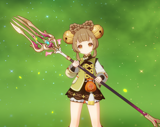 Screenshot of Yaoyao holding the new fork weapon