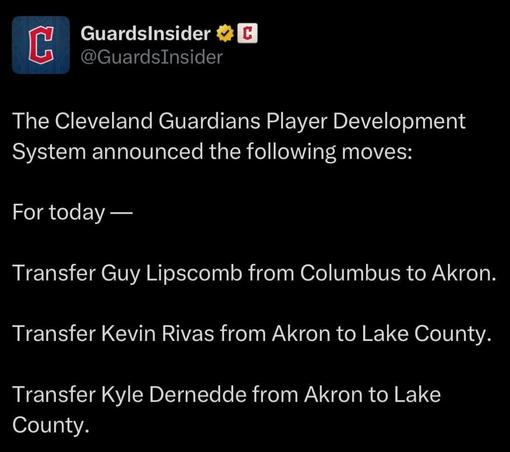 [GuardsInsider] *Guy Lipscomb sent from Columbus to Akron *Kevin Rivas and Kyle Dernedde sent from Akron to Lake County