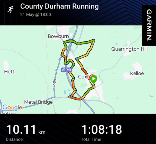Garmin activity - Country Durham Running 10.11km 1:08