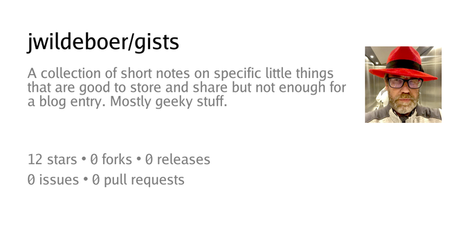 Summary card of repository jwildeboer/gists